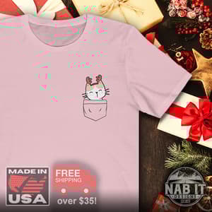 Christmas Pocket Kitten - Ruby Reindeer - Cute Kitten T-Shirt